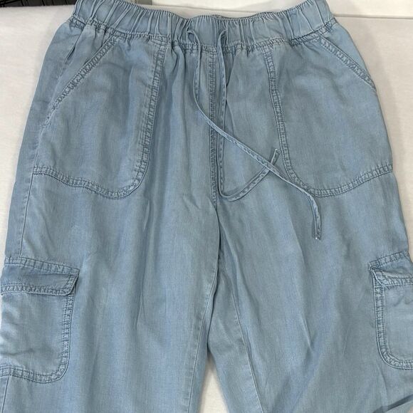 URBAN DAIZY High Rise Blue Tencel Jogger Pants with Cargo Pockets - Picture 3 of 12